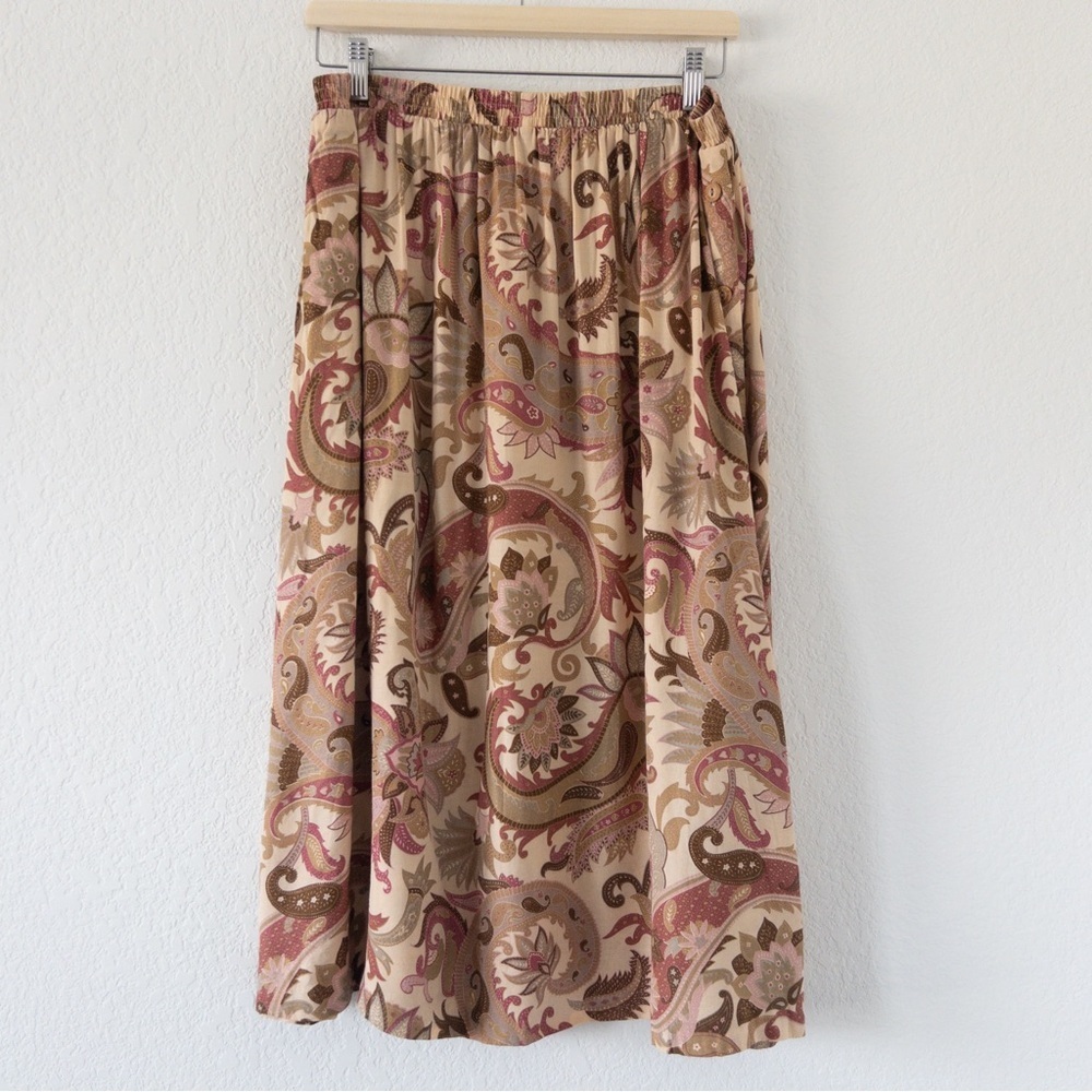 Vintage RUSS Paisley Floral‎ Midi Skirt Size Large – Boho Neutral Rayon